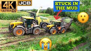 Monster JCB TRACTOR STUCK IN THE MUD RESCUED BY THE TEAM KRONE