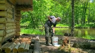 Chinking my log cabin interior  log jam chinking (episode 31) #LogJamCabin #BeautifulBirdSounds