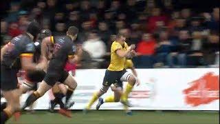 Vlad Nistor strides away for 40 metre try vs Belgium 2019