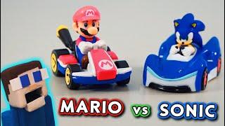 Super Mario Hot Wheels vs Sonic Racers Mario Kart Character Cars FIGHT!!