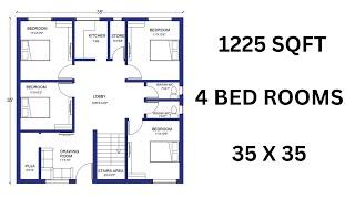 35 x 35 SMALL HOUSE DESIGN || 35 X 35 GHAR KA NAKSHA || 1225 SQFT HOUSE PLAN