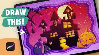 Procreate Drawing for Beginners |  Halloween Paper Cut Out - Digital Art Tutorial (step by step)