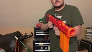 Nerf Shell Fed Pump Shotty - Short test firing demo of the first prototype #Nerf #3dPrinting