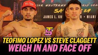 INTENSE FACE OFF! Teofimo Lopez vs Steve Claggett Weigh-in from Miami | Top Rank Boxing