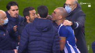 CARNAGE!  Pepe receives one of FOUR red cards at full time of Porto v Sporting!