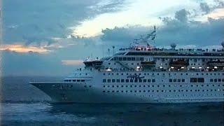 Cruise Ships "Disney Magic" and "Norwegian Majesty" Blowing Horns in Cozumel, Mexico  December 2003