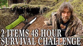 48 Hour Survival Challenge with 2 Items | Bushcraft Heated Moss Bed and Grass Blanket