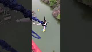 Bungee Jumping With Rope In Beautiful Place, the girl is so cute and brave!#extreme