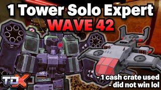 TDX 1 TOWER Solo Expert Wave 42 (Combat Drone + 1 PWR-UP used + Fail) - Tower Defense X Roblox