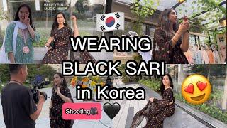 I WORE BLACK SARI FOR THE FIRST TIME IN KOREA | Shooting for a Korea TV Channel