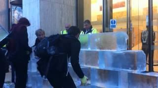 Climate protesters build ice pyramid at Shell HQ