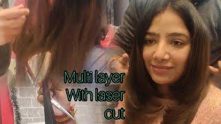 Sexy salon owner having advance multi layer cut with laser cut||requested video|step by step|blowdry