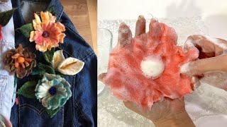 How to Make Flowers with Soap Bubbles and Wool  / DIY Wet Felting Flowers Easy