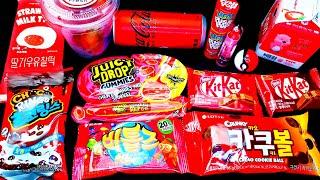 ASMR Mukbang | Red Desserts Food! Juicy Drop Jelly, Choco Rings, Mochi, Lipstick Candy, Real Sound