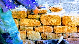 BUILDING RED SANDSTONE WALL | DETAIL TUTORIAL | PROFESSIONAL MASONRY DIY TIPS, NATURAL STONE HOW TO