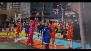 Dutch Crown Princess Amalia swishes jump shot - King's Day Netherlands 2023 in Rotterdam