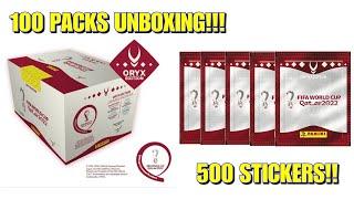 100 STICKER PACKS UNBOXING! 500 STICKERS COMPLETE BOX! FIFA Panini World Cup Qatar 2022 Oryx Edition