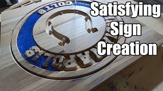 Super Satisfying Decorative Sign Carving and Epoxy Fill | Indianapolis Colts Wood Sign w/ CNC Router