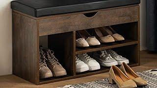 DIY Shoe Storage Bench, Entryway Bench with Flip Top Storage Space and Padded Cushion