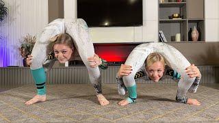 Two Circus Girls Training. Contortion and Stretching. Extreme Backbends. Flexshow