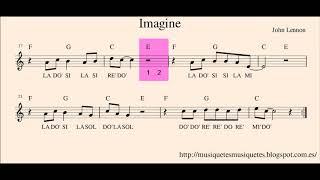 Imagine. John Lennon. Versión 02.  Partitura flauta + audio. SI melodía. (C instruments)