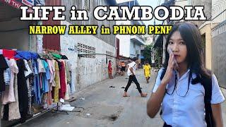 HIDDEN NARROW ALLEY in PHNOM PENH CITY, CAMBODIA​ - [2K] WALK TOUR