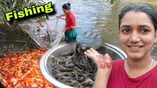 Caching prawn In River || Flood Me Fishing Village Life Style