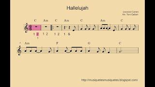 Hallelujah. Playalong. Vídeo-partitura.  SÍ melodia.  Flauta, violí, ukelele, piano...