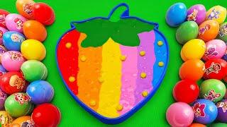 Satisfying ASMR | Making Rainbow Strawberry Bathtub by Mixing SLIME in Rainbow Eggs CLAY Coloring