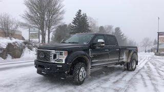 HOW BAD IS A DUALLY ON SNOW ROADS? 2021 F450 PLATINUM FIRST DRIVE IN THE SNOW