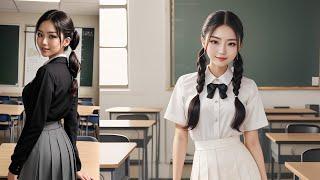 [AI Art] In Asian classroom! Beautiful models presents school fashion / AI Lookbook