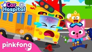 The Yellow Bus Is Broken! | Car Hospital | Wheels on the Bus | Round and Round | Pinkfong Official