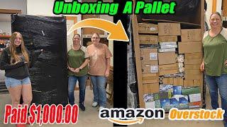 Unboxing Amazon Overstock! I paid $1,000 For this mystery pallet. Check out the amazing stacking job