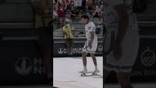 Nyjah Huston Hangs On To A Nollie Heel Back Tail In Rome