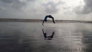 Martial art tricking session at beach