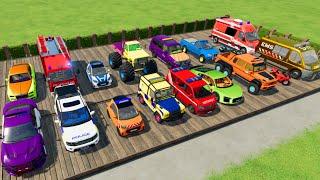 TRANSPORTING CARS, AMBULANCE, POLICE CARS, FIRE TRUCK, MONSTER TRUCK OF COLORS! WITH TRUCKS! - FS 22