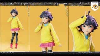 FlyCat - Himawari - Naruto character fan-art modeling - Blender 3.6 - 4.0