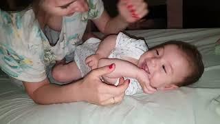  Cute mommy and lovely baby playing and laughing