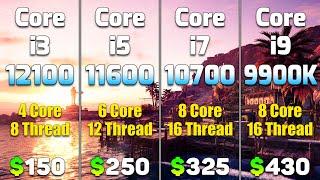 Core i3 12100 vs Core i5 11600 vs Core i7 10700 vs Core i9 9900K | PC gameplay Tested