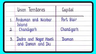 Union territories and their capitals 2024 | Union territories of india | Union territory and capital