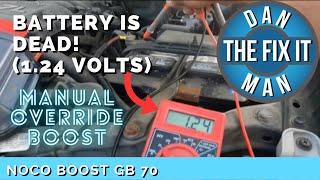 NOCO BOOST GB70 - How to Jump-start a Car with a 'dead' battery using Manual Override Boost Function