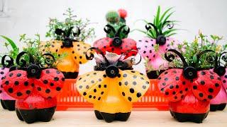 Recycle Plastic Bottles into Beautiful Ladybug Flower Pots for Your Garden