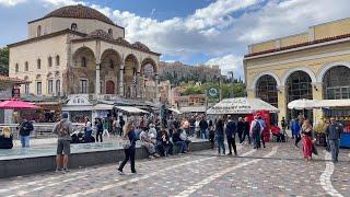 Morning walk in Athens, Greece | Downtown and old town | Binaural City Sounds | City Walk Ambience