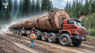 Extreme Dangerous Biggest Heavy Load Logging Wood Truck Operating at Peak Performance!