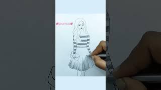 A Girl with Beautiful Dress Pencil Sketch #shorts #drawing