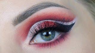 Red Glitter Cut-Crease Makeup Tutorial - chat makeup krok po kroku