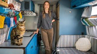 Solo Female Living in a Van for 2 years with a Cat  Dodge Class B van tour.