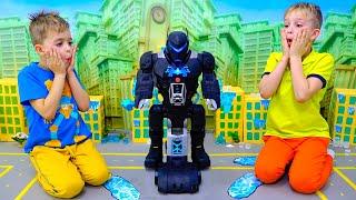 Vlad and Niki play with Bat-Tech BatBot kids toy and save the city