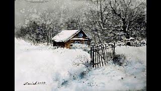 Watercolour Painting Tutorial : Snowy Cabin