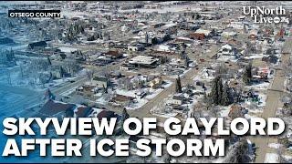 A sky view look into the ice storm aftermath of Gaylord, Michigan
